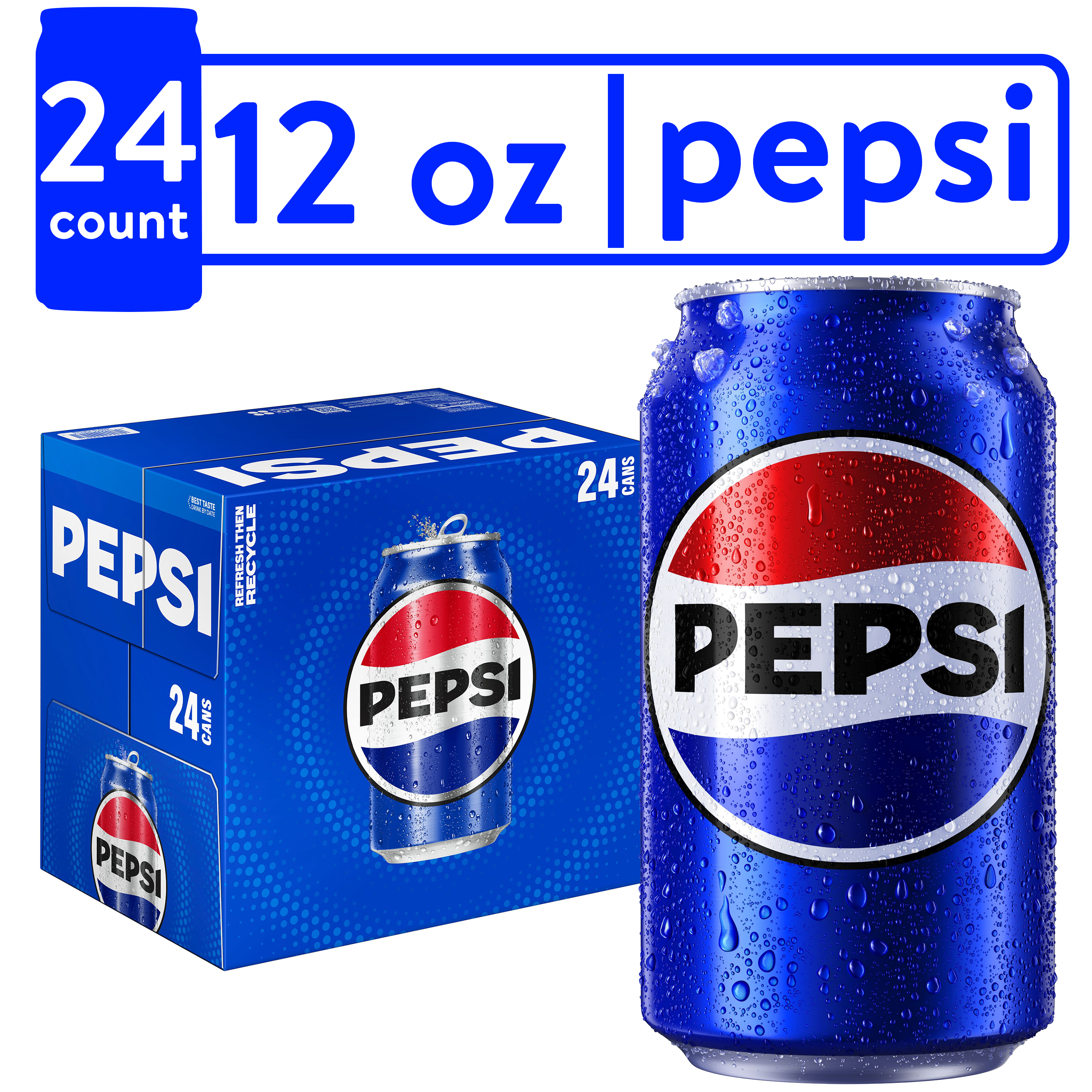 Pepsi Soda Pop, 12 fl oz, 24 Pack Cans - image 1 of 6