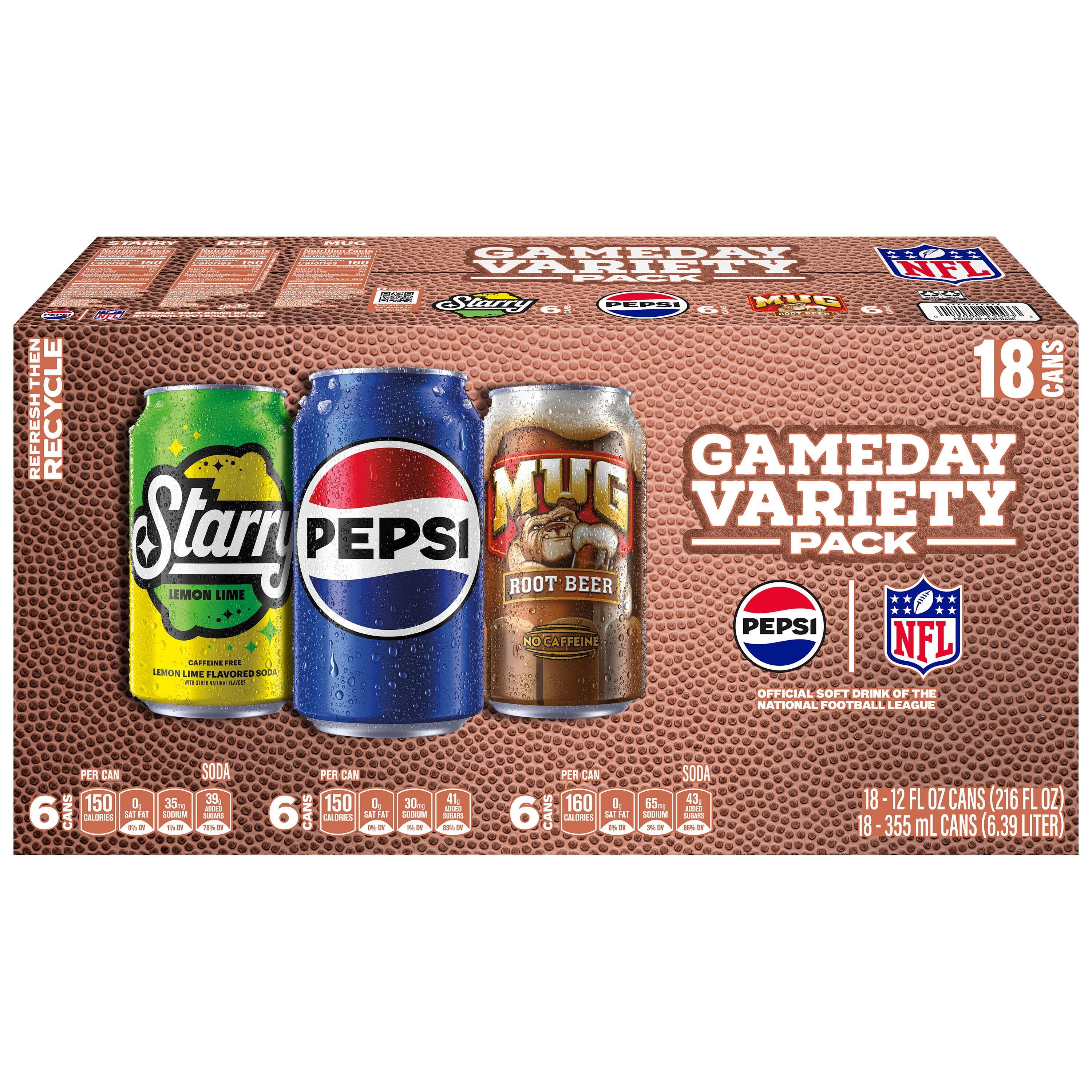 Pepsi NFL Gameday Variety pack, 12 fl oz, 18ct cans - Walmart.com
