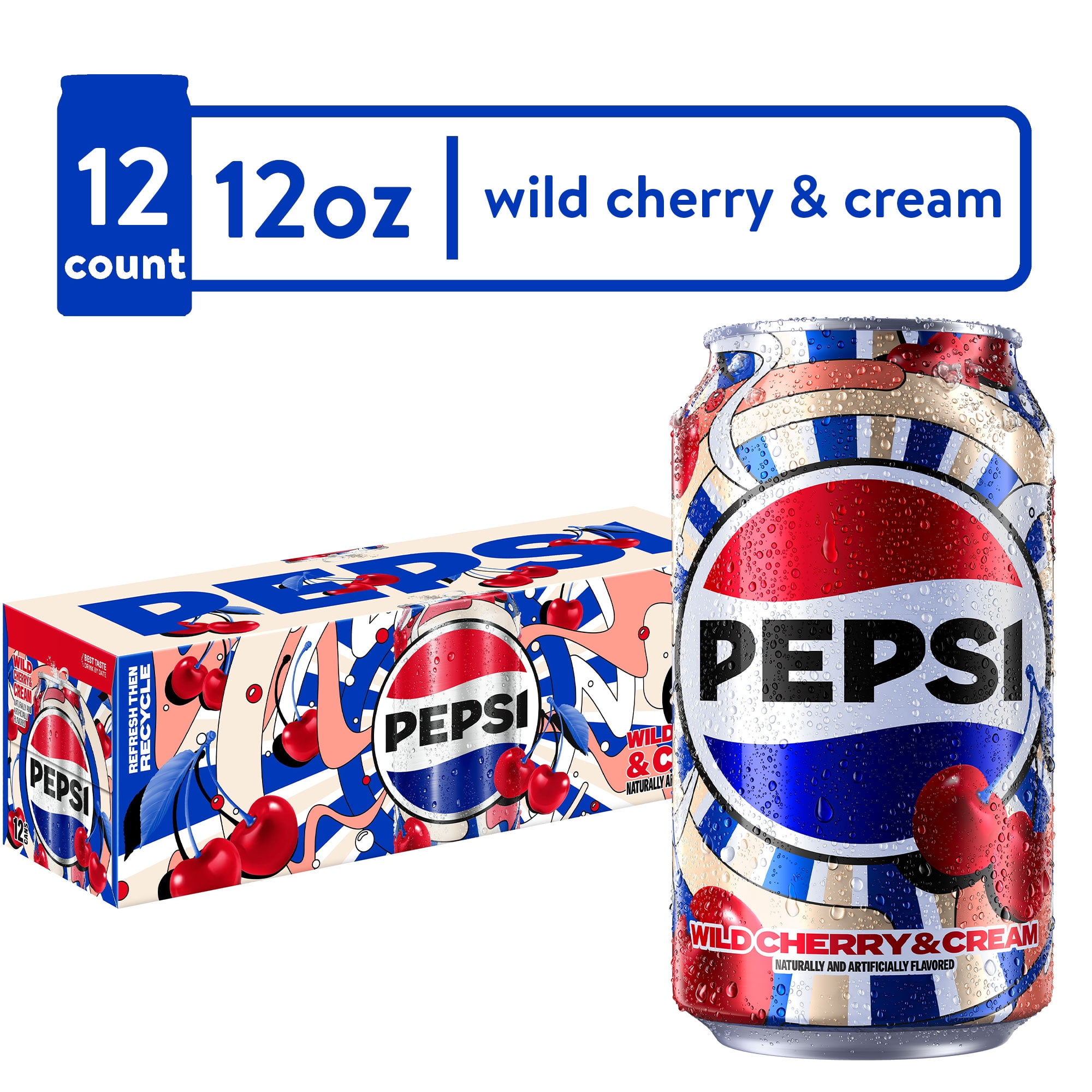 Pepsi Soda Wild Cherry And Cream 12 fl oz, 12 Coun