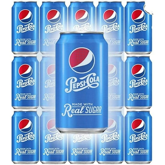 Pepsi Soda With Real Sugar, 12 Fl Oz Can (Pack Of 15, Total Of 180 Oz) Packaging May Vary