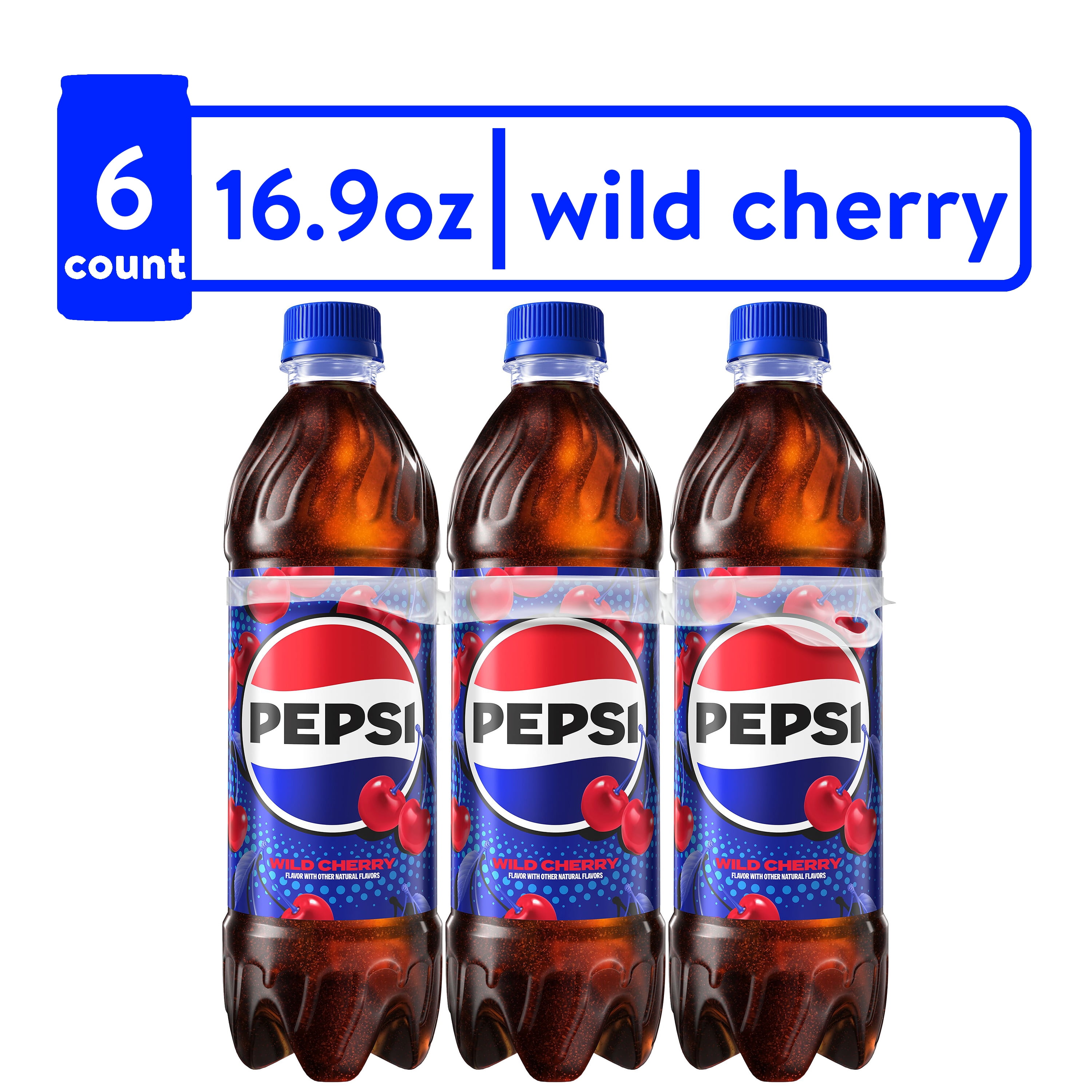 Pepsi Wild Cherry Cola Soda Pop, 16.9 fl oz, Pack Bottles