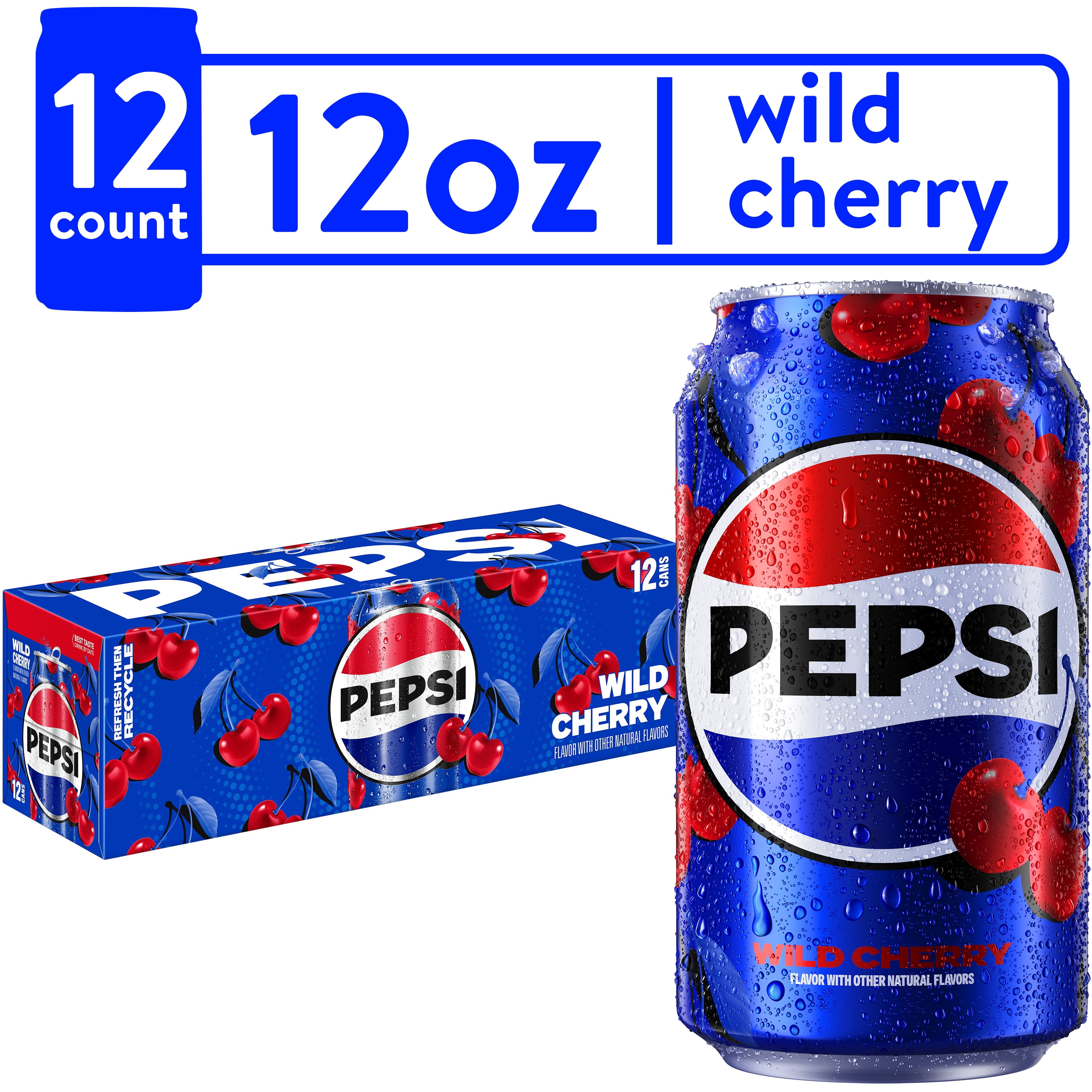 Pepsi Wild Cherry Soda Pop, fl 12 12 oz, Cans Pack