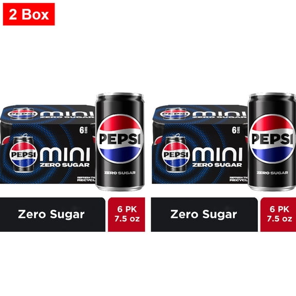 Pepsi Zero Sugar Cola Soda Pop Mini Cans 6 ct / 7.5 fl oz - 2 Box