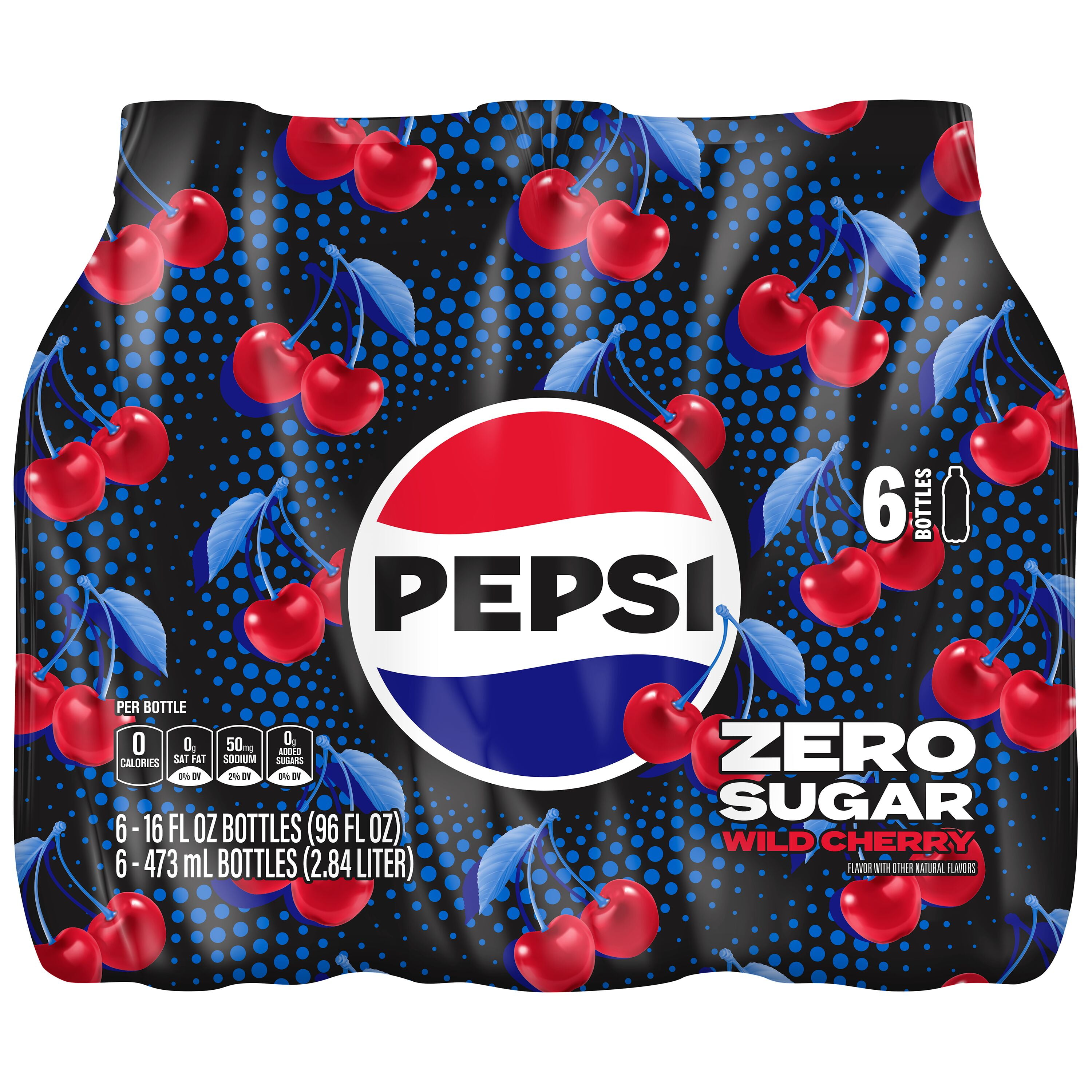 Pepsi Zero Sugar Soda Wild Cherry 16 fl oz, 6 Count Bottles