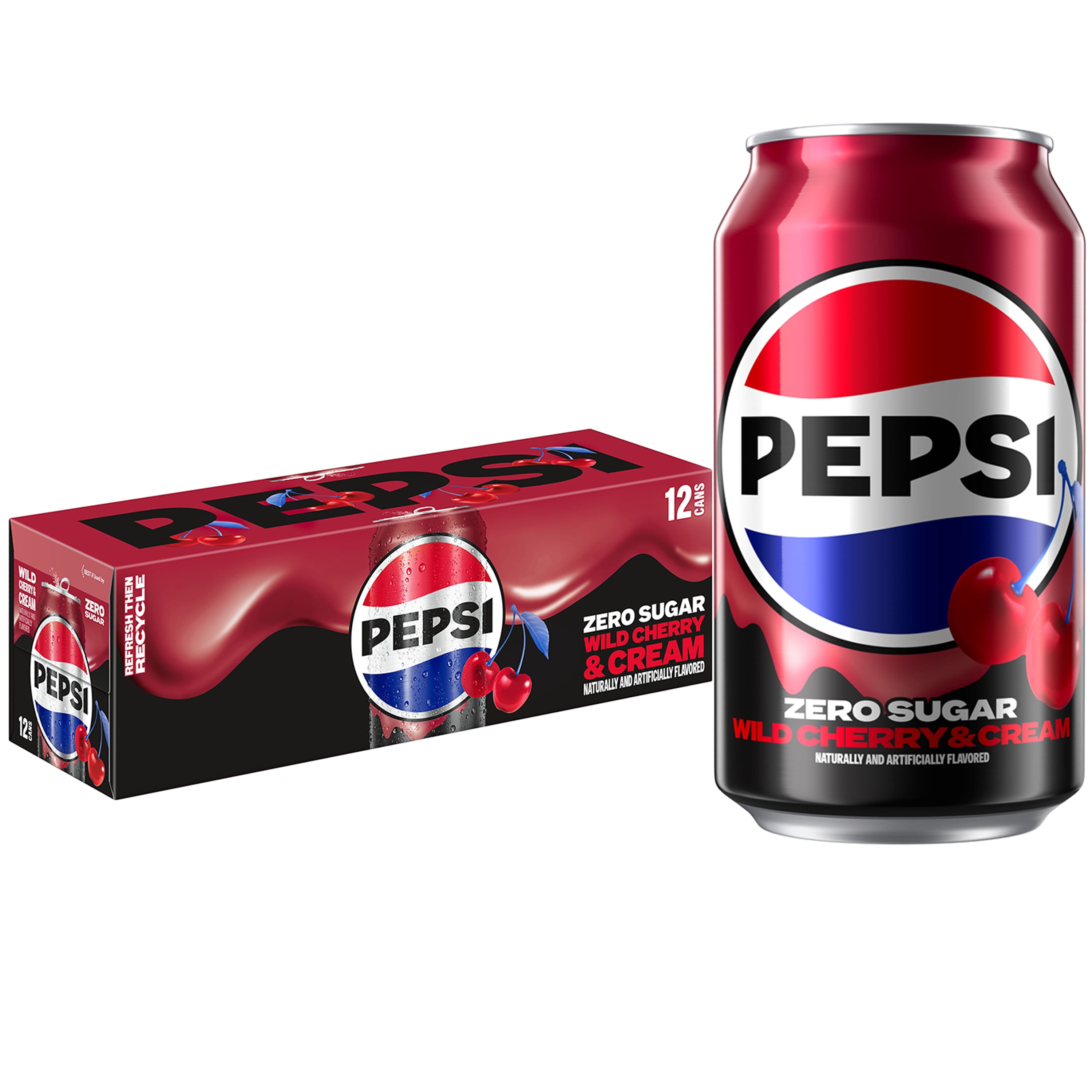 Pepsi Zero Sugar Soda Wild Cherry & Cream 12 fl oz, 12 Count Cans