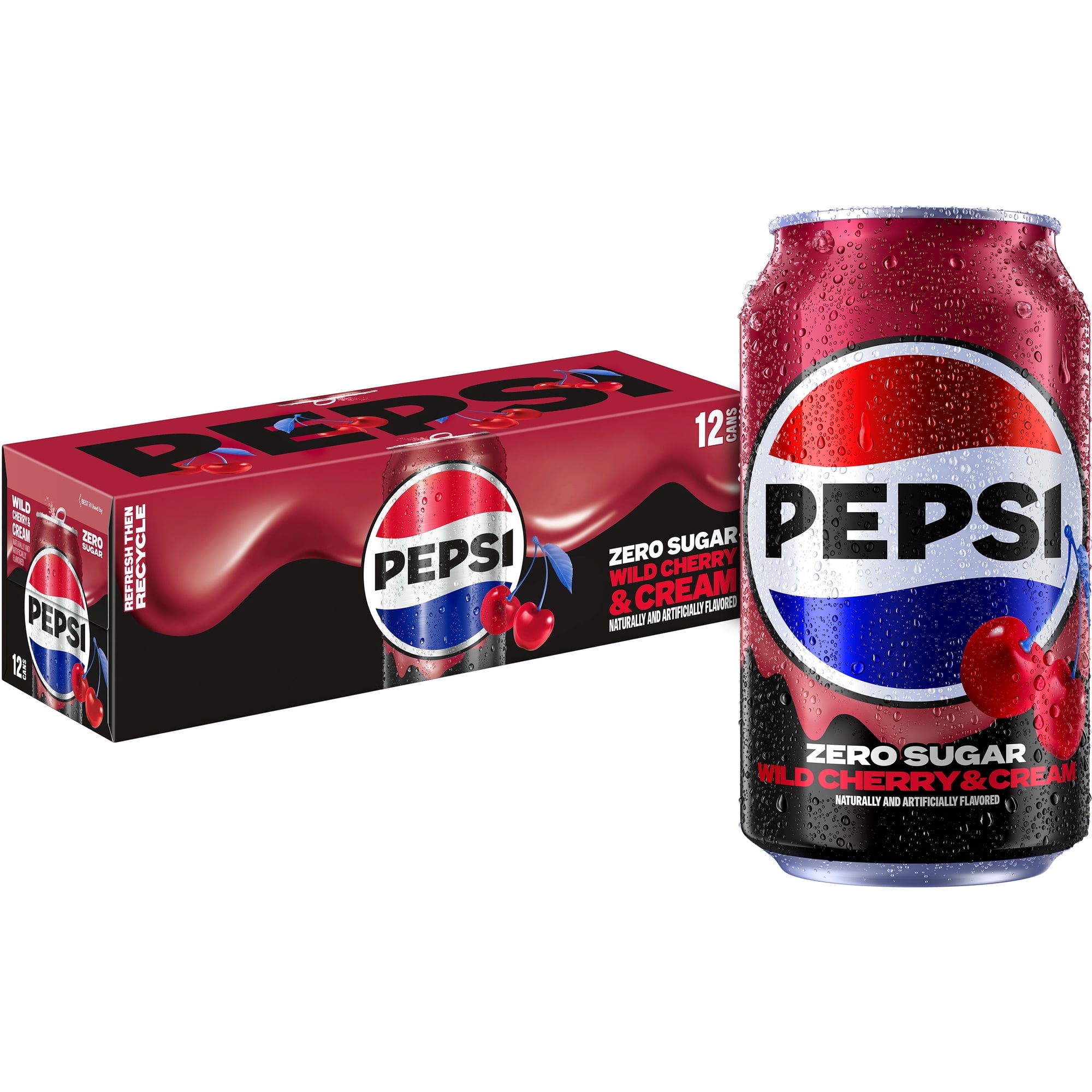 Pepsi Zero Sugar Wild Cherry & Cream Soda Cans 12 pk / 12 fl oz - Pack of 2