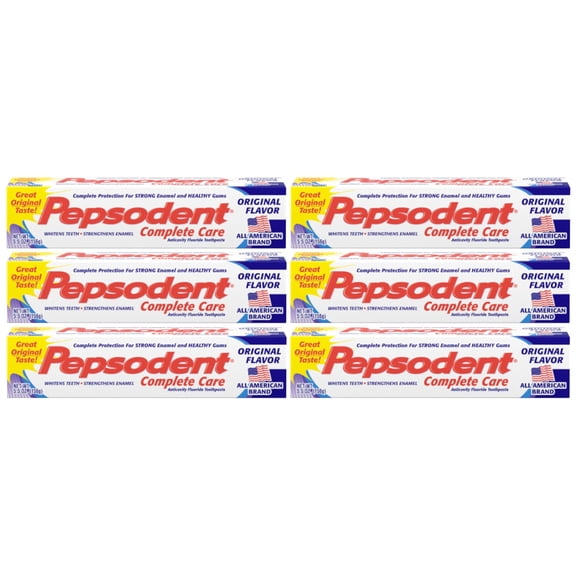 Pepsodent Complete Care Natural Anticavity Enamel-Safe Cavity Protection Toothpaste Value Pack, Original, 5.5 oz, 6 Pack