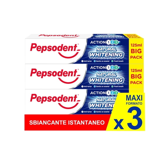 Pepsodent Toothpaste 125 ml Natural Whitening | Anti-Tartar | Big Pack (3 x 125 ml Pack)