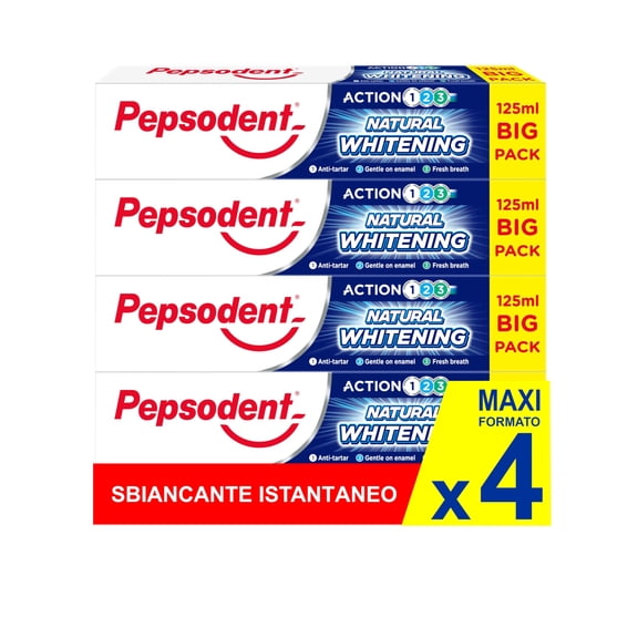 Pepsodent Toothpaste 125 ml Natural Whitening | Anti-Tartar | Big Pack (4 x 125 ml Pack)