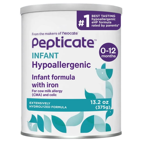 Pepticate Baby Formula, Hypoallergenic Powdered Infant Formula for Cow Milk Allergy, with Omega 3 DHA, ARA, Iron & Prebiotics, 13.2oz