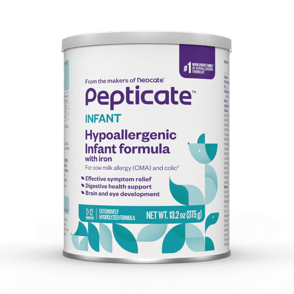 Pepticate Baby Formula, Hypoallergenic Powdered Infant Formula for Cow Milk Allergy, with Omega 3 DHA, ARA, Iron & Prebiotics, 13.2oz