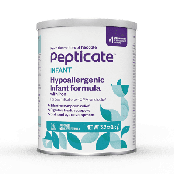Pepticate Baby Formula, Hypoallergenic Powdered Infant Formula for Cow Milk Allergy, with Omega 3 DHA, ARA, Iron & Prebiotics, 13.2oz