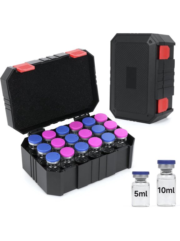Peptide Case for Fridge, 18 Slot Organizer Holds 5-10ml Vials for Insulin, GLP-1, Peptides, Insulin Travel Case Peptide Storage Case Storage Holder (Case Only)
