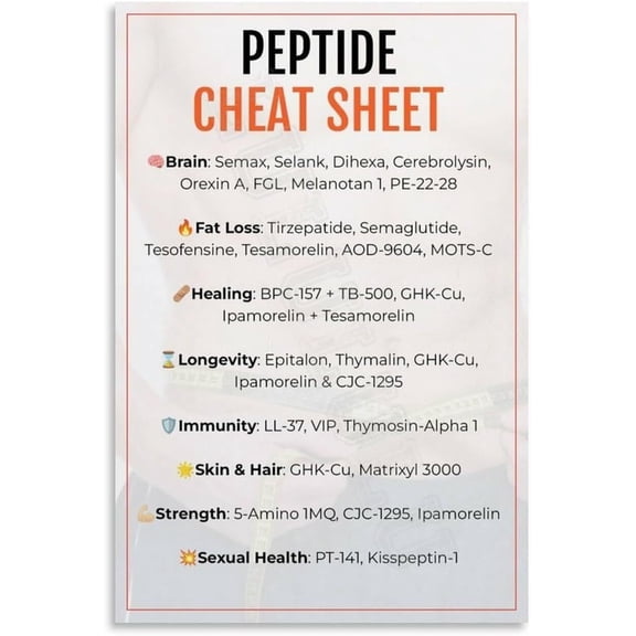Peptide Cheat Sheet Poster Skin Care Guide Canvas Painting Wall Art Poster for Bedroom Living Room Decor