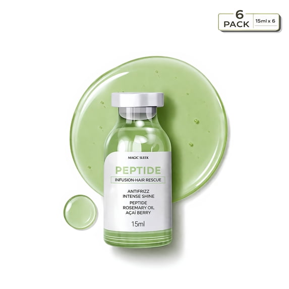 Magic Sleek Peptide Infusion - Hair Rescue | 6 Pack | Antifrizz Intense Shine | Rosemary Oil | Açaí Berry | Salon Results at Home | Color Protection | Root Repair | Softens & Strengthens Hair