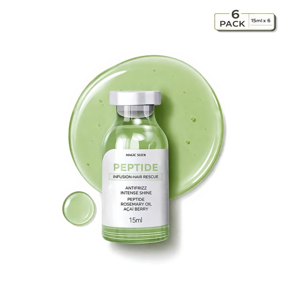 Magic Sleek Peptide Infusion - Hair Rescue | 6 Pack | Antifrizz Intense Shine | Rosemary Oil | Aa Berry | Salon Results at Home | Color Protection | Root Repair | Softens & Strengthens Hair