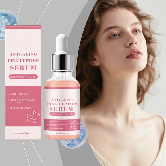 Peptides Serum for Face, Pink Peptide Glow Serum with Rosa Flower Extract Anti Aging Face Peptides for Woman, Ultra Hydrating & Firming, Moisturizing, Uneven Skin Tone, Korean Skincare, 1 Fl Oz
