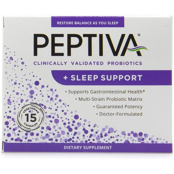 Peptiva 26 Billion CFU Probiotic and Sleep Support - Clinically Validated Multi-Strain Probiotic - Lactobacillus and Bifidobacterium, Melatonin - 15 Count
