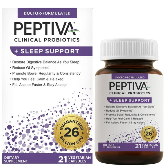 Peptiva Probiotics + Sleep Support, 26 Billion CFUs, Multi-Strain Probiotics, 21 Count, Adult