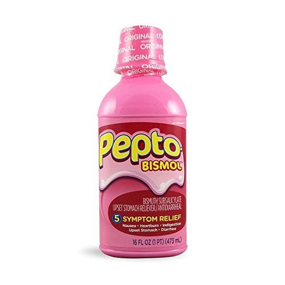 Pepto Bismol 5 Symptom Stomach Relief Liquid, Original Flavor, 16 Oz, 4-Pack