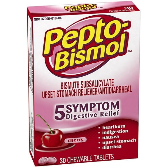 Pepto-Bismol 5 Symptoms Digestive Relief Chewable Tablets, Cherry 30 Each - (Pack of 3)