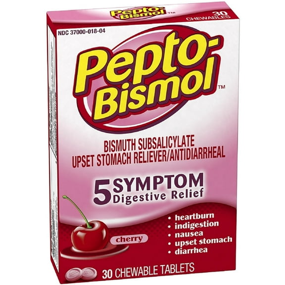 Pepto-Bismol 5 Symptoms Digestive Relief Chewable Tablets, Cherry 30 Each - (Pack of 4)