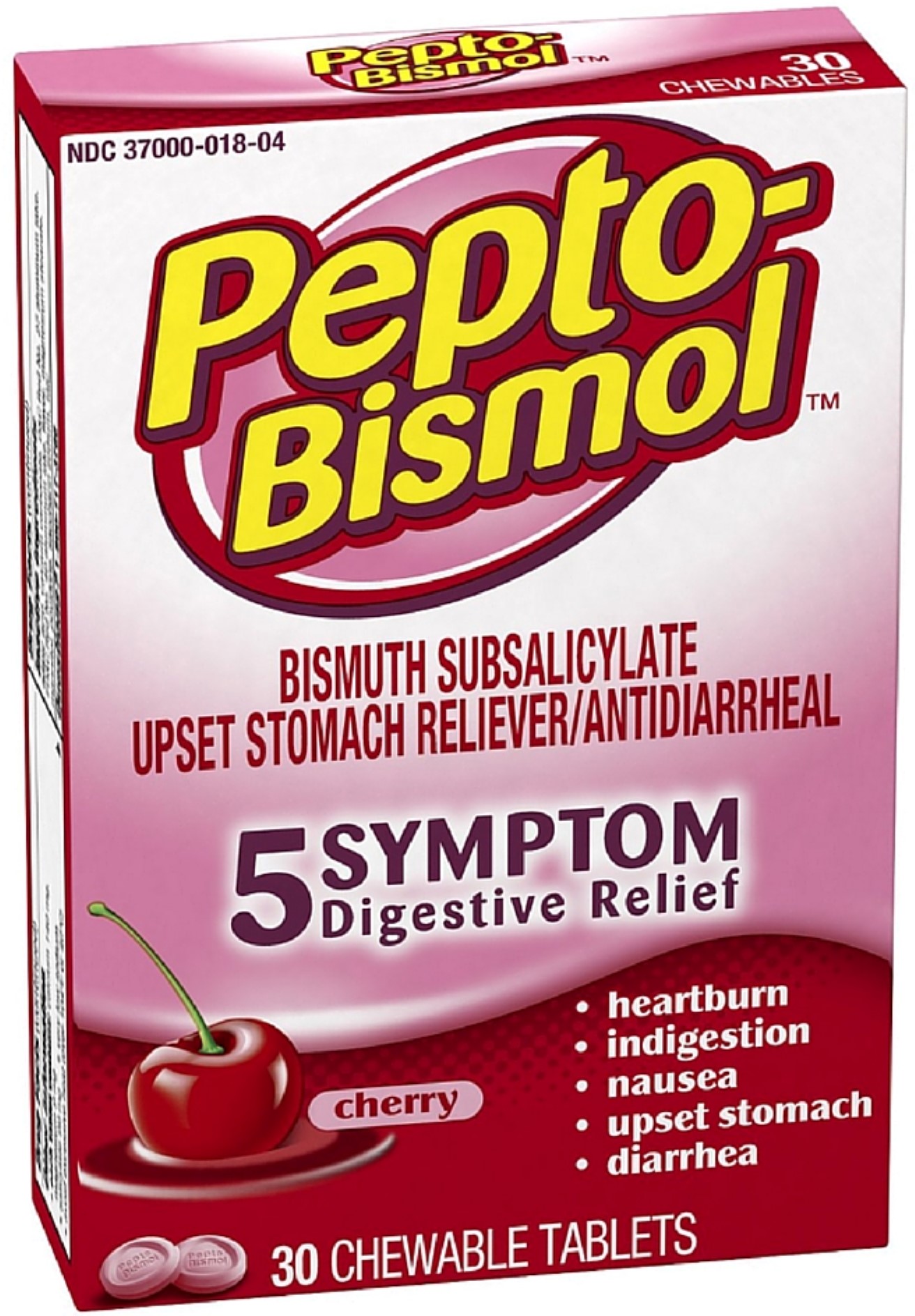Pepto-Bismol 5 Symptoms Digestive Relief Chewable Tablets, Cherry 30 Each - image 1 of 5