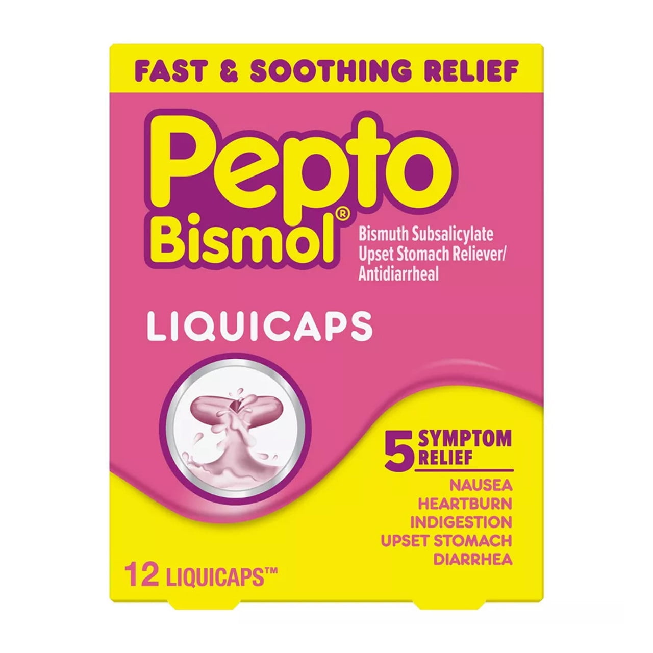 Pepto Bismol 5 Symptoms Digestive Relief Liquid Capules, 12 Ea, 2 Pack