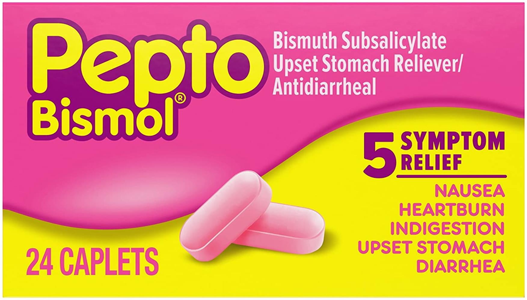 Pepto Bismol Caplets, 4 Boxes of 24 Caplets, for Relief of Gas, Anti