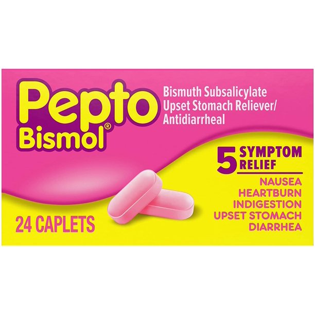 Pepto Bismol Caplets, 4 Boxes of 24 Caplets, for Relief of Gas, Anti