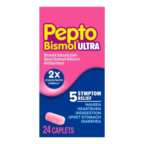 Pepto Bismol ULTRA Caplets, Upset Stomach Relief, Stomach Relief, Anti-Diarrheal, 24 Count