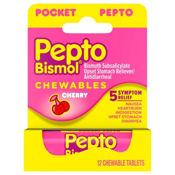 Pepto Bismol Cherry Chewables, Upset Stomach Fast Relief, 12 Ct
