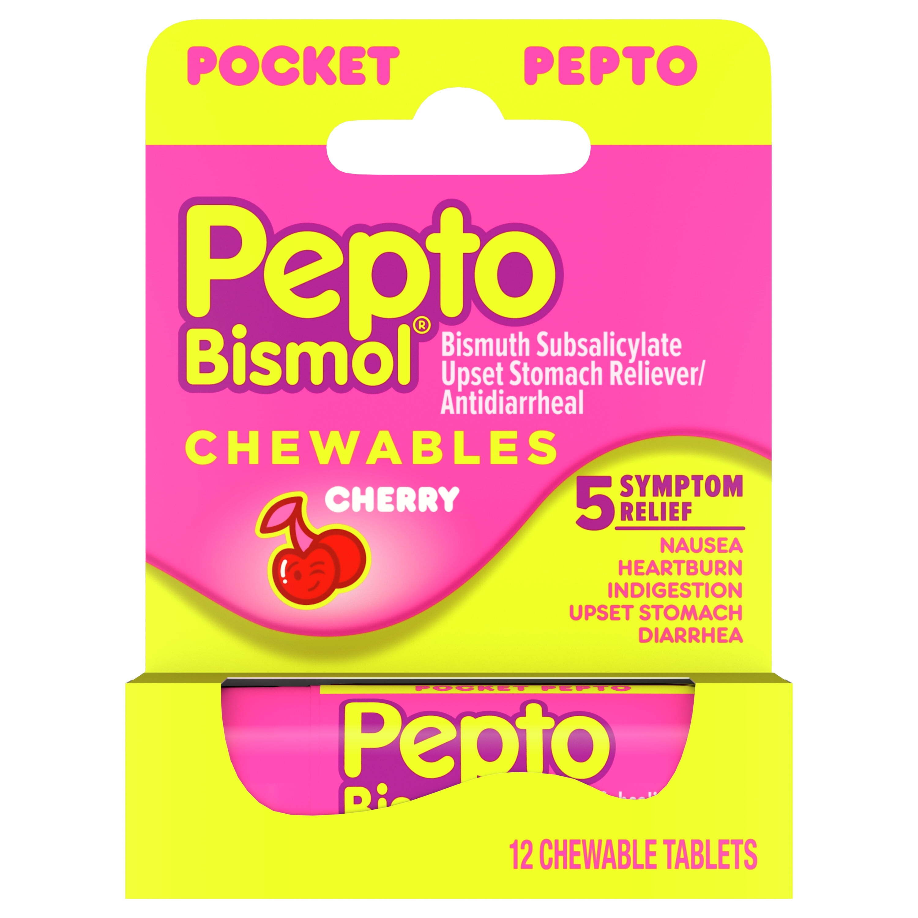 Pepto Bismol Cherry Chewables, Upset Stomach Fast Relief, 12 Ct - image 1 of 8