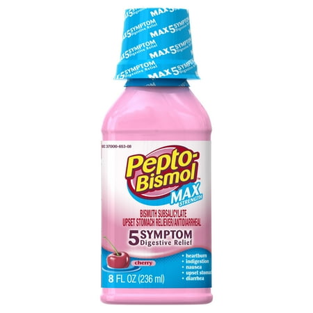 Pepto-Bismol Cherry Max 5 Symptom Medicine - Including Upset Stomach & Diarrhea Relief 8 Oz