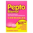 thumbnail image 1 of Pepto Bismol Chewable Tablets 5 Digestive Concern Symptom Relief, Original Flavor 48 Count, 1 of 10