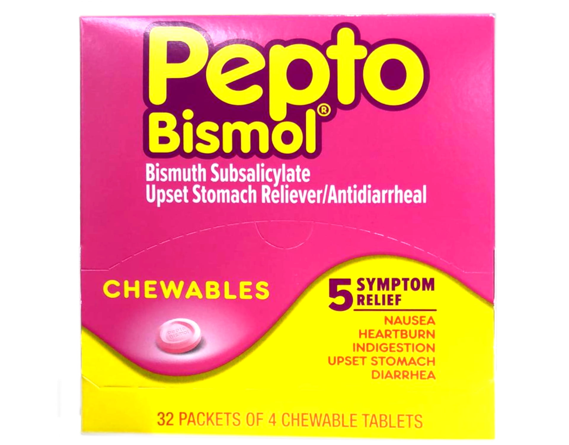 Pepto Bismol Stomach Diarrhea Relief 32 Packets of 4 Chewable