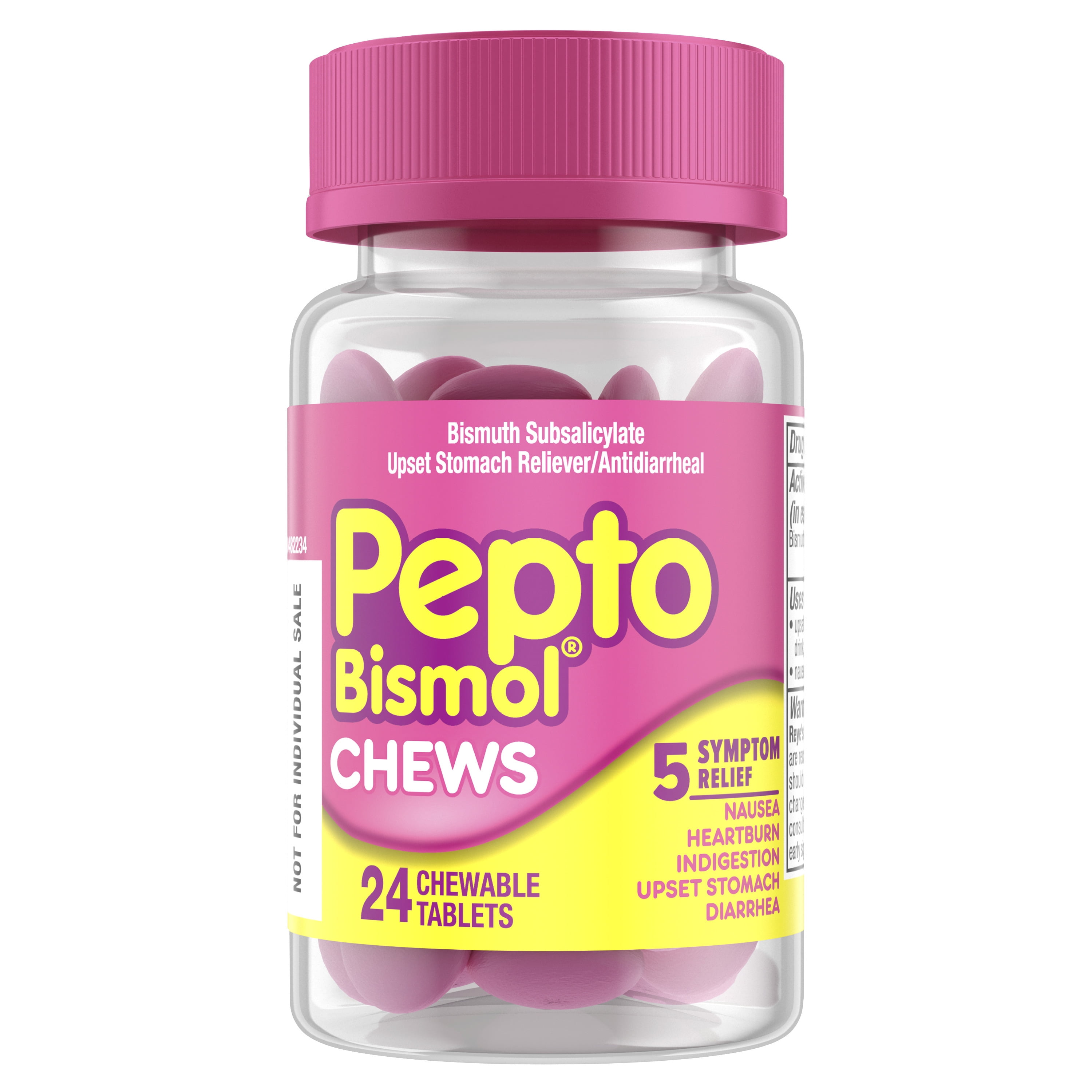 Pepto Bismol Chews, Chewable Tablets, Nausea & Diarrhea Relief, OvertheCounter Medicine, 24 Ct