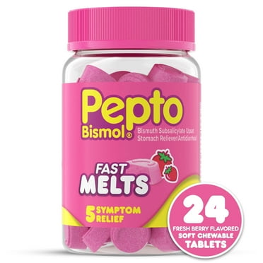 Pepto Bismol Fast Melts, Chewable Tablets Indigestion and Diarrhea Stomach Relief, Berry, 24 Count