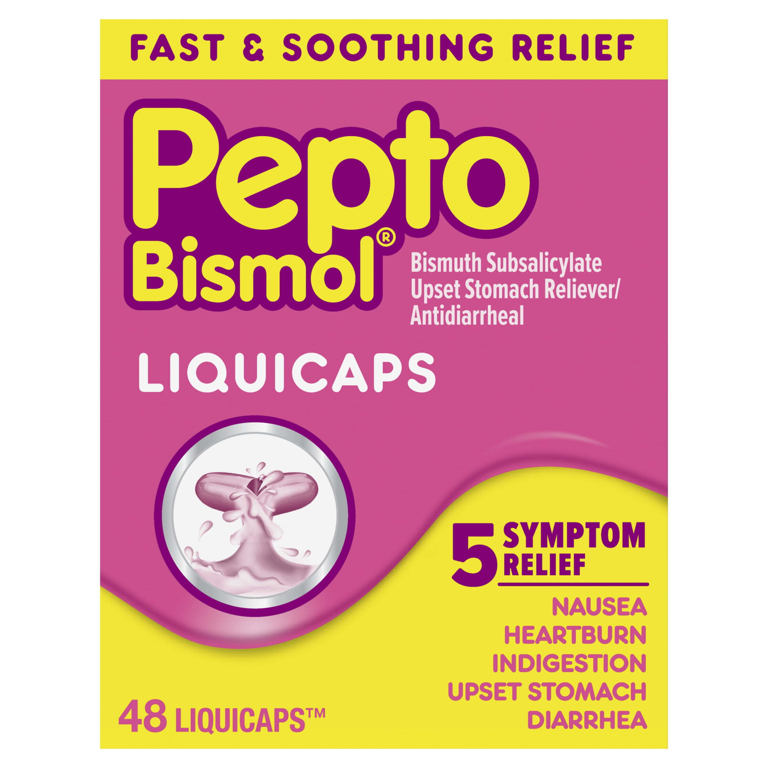 Pepto Bismol Liquicaps, Relief for Upset Stomach and Diarrhea, Over-the-Counter Medicine, 48 Ct - image 1 of 9
