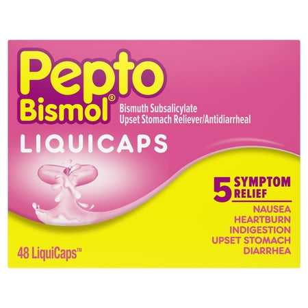 Pepto Bismol LiquiCaps (48 Count), Rapid Relief from Nausea, Heartburn, Indigestion, Upset Stomach, Diarrhea