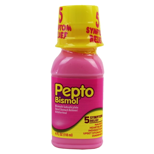 Pepto Bismol Liquid 4 fl oz Original Flavor 5 Symptom Relief Nausea Heartburn Indigestion Upset