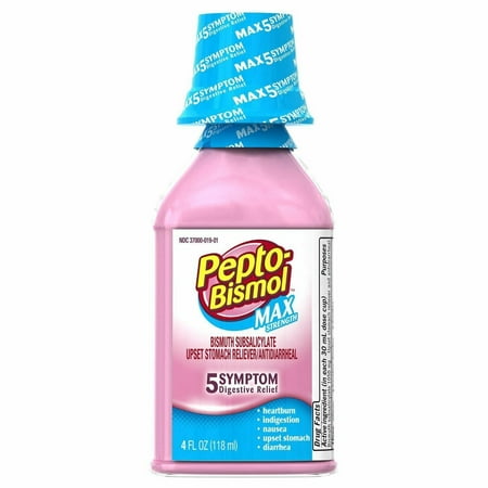 Pepto Bismol Liquid Max Strength Relief Heartburn & Diarrhea, 4oz, 12-Pack