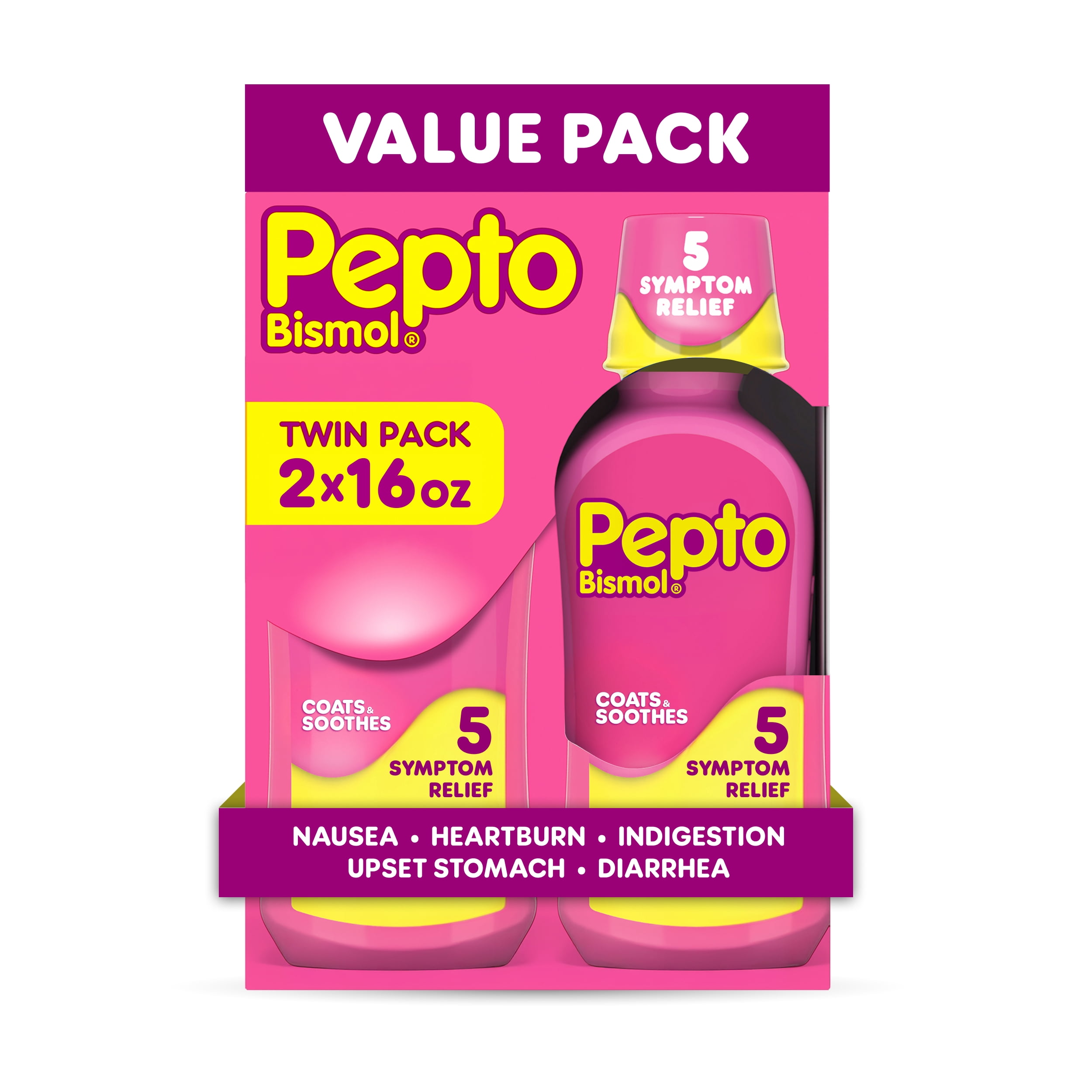 Pepto Bismol Liquid, Upset Stomach Relief, Stomach Relief, Anti-Diarrheal, 16 Fl oz, 2 Pack