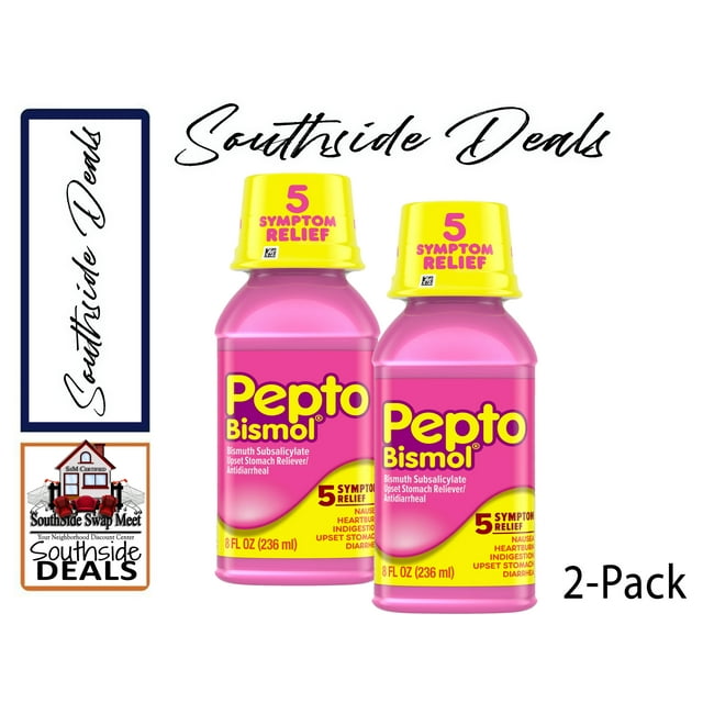 Pepto Bismol Liquid for Upset Stomach, 5 Symptoms Relief, Original, 8