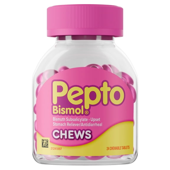 Pepto Bismol Mint Chews, Fast 5-Symptom Stomach Relief, 24 Chewable Tablets