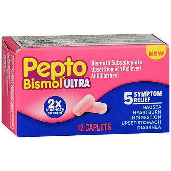 Pepto Bismol Ultra 5 Symptom Relief Caplets, 12 Ea