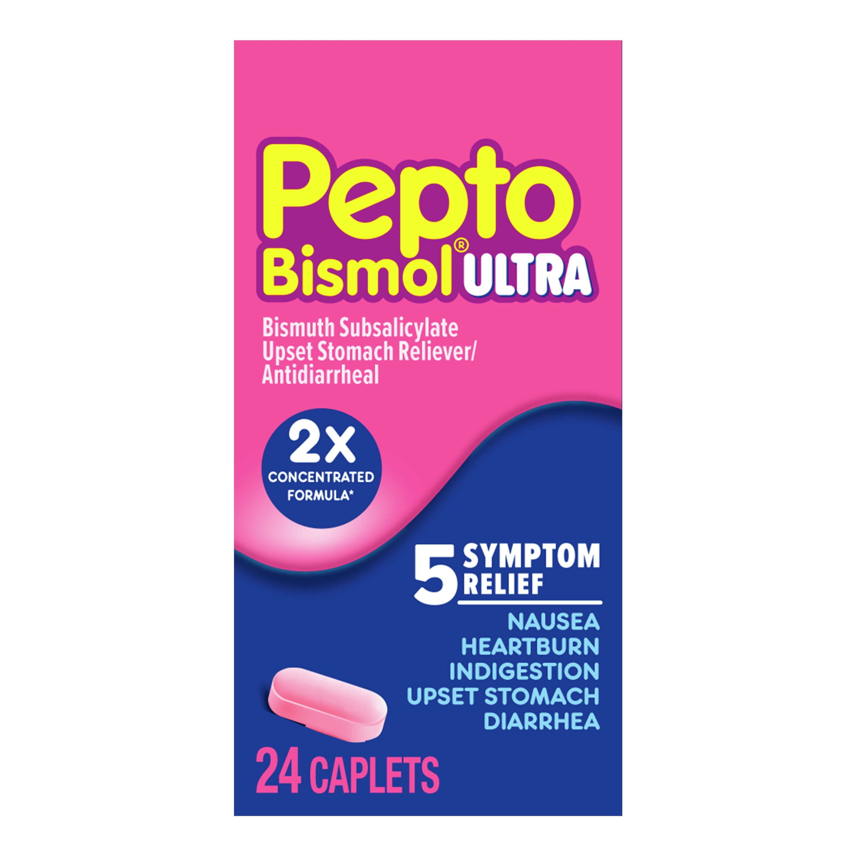 Pepto Bismol Ultra Caplets for Upset Stomach & Diarrhea Relief, Over-the-Counter Medicine, 24 Ct - image 1 of 12