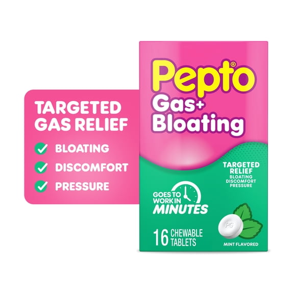 Pepto Gas + Bloating, Simethicone 125 mg Chewable Tablets, Anti Gas, 16 Count