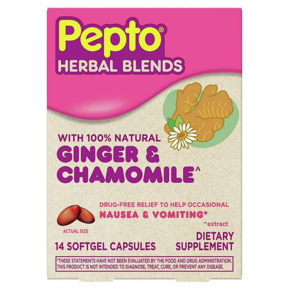 Pepto Herbal Blends, 100% Natural Ginger for Occasional Indigestion Relief, 14 Softgels