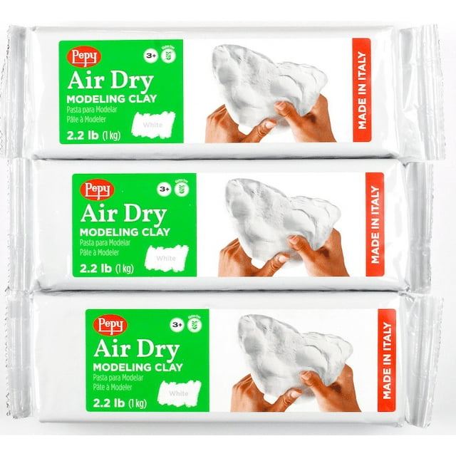 Pepy NonToxic White Air Dry Sculpting Clay, Bulk 3 Pack 2.2lb Bars, 6.